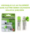 Usb ile Şarj Olabilen 2 li 1450 mah Lityum Kalın Şarjlı Kalem Pil