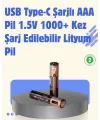Usb Type-c Şarjlı Aaa Lityum Pil 1000+ Şarj Döngüsü İle Uzun Ömür