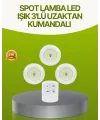 Uzaktan Kumandalı 3 Lü Kablosuz Led Spot Lamba Seti Yapışkanlı Pratik Kullanım