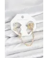 Uzay Model Pirinç Gold Renk Zincir Bağlantılı Ear Cuff Küpe Seti