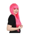 Uzun Kahküllü Fiber Sentetik Peruk - Neon Pembe