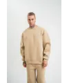 Uzun Kol Bisiklet Yaka Basic SweatShirt - Bej