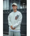 Uzun Kol Bisiklet Yaka Baskılı SweatShirt - Beyaz