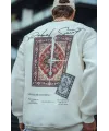 Uzun Kol Bisiklet Yaka Baskılı SweatShirt - Beyaz