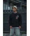 Uzun Kol Bisiklet Yaka Baskılı SweatShirt - Siyah