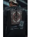 Uzun Kol Bisiklet Yaka Baskılı SweatShirt - Siyah