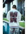 Uzun Kol Bisiklet Yaka Ön Ve Arka Baskılı SweatShirt - Beyaz