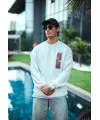 Uzun Kol Bisiklet Yaka Ön Ve Arka Baskılı SweatShirt - Beyaz