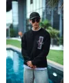 Uzun Kol Bisiklet Yaka Ön Ve Arka Baskılı SweatShirt - Siyah