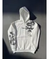Uzun Kol Kapşonlu Baskılı SweatShirt - Beyaz