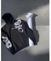 Uzun Kol Kapşonlu Baskılı SweatShirt - Siyah