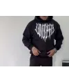 Uzun Kol Kapşonlu Baskılı SweatShirt - Siyah