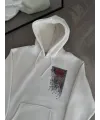 Uzun Kol Kapşonlu Ön Ve Arka Baskılı SweatShirt - Beyaz