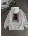 Uzun Kol Kapşonlu Ön Ve Arka Baskılı SweatShirt - Beyaz