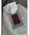 Uzun Kol Kapşonlu Ön Ve Arka Baskılı SweatShirt - Beyaz