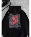 Uzun Kol Kapşonlu Ön Ve Arka Baskılı SweatShirt - Siyah
