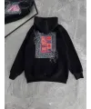 Uzun Kol Kapşonlu Ön Ve Arka Baskılı SweatShirt - Siyah