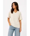 V Yaka Basic Tişört Kısa Kol Yazlık Regular Fit T-Shirt - Bej