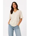 V Yaka Basic Tişört Kısa Kol Yazlık Regular Fit T-Shirt - Bej