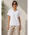 V Yaka Basic Tişört Kısa Kol Yazlık Regular Fit T-Shirt - Beyaz