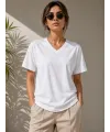 V Yaka Basic Tişört Kısa Kol Yazlık Regular Fit T-Shirt - Beyaz