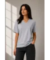 V Yaka Basic Tişört Kısa Kol Yazlık Regular Fit T-Shirt - Gri