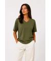 V Yaka Basic Tişört Kısa Kol Yazlık Regular Fit T-Shirt - Haki