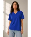 V Yaka Basic Tişört Kısa Kol Yazlık Regular Fit T-Shirt - Saks Mavisi