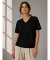 V Yaka Basic Tişört Kısa Kol Yazlık Regular Fit T-Shirt - Siyah