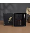 Vip Kutulu Deri Yaprak Desenli Defter Ve Metal Roller Kalem Seti