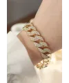 Vip Seri Pirinç Ortası Zirkon Taşlı Gold Renk Gurmet Bileklik