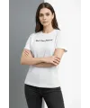 Wafıl Kumaş Tişört Regular Kalıp Bisiklet Yaka Baskılı Günlük Basic T-Shirt - Beyaz