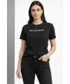 Wafıl Kumaş Tişört Regular Kalıp Bisiklet Yaka Baskılı Günlük Basic T-Shirt - Siyah
