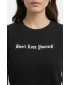 Wafıl Kumaş Tişört Regular Kalıp Bisiklet Yaka Baskılı Günlük Basic T-Shirt - Siyah
