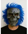 Wild Skull - Gümüş Kafatası Mavi Saçlı İskelet Maske
