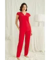 Yakası Kolu ve Omzu Dantelli Önü Düğmeli Pijama Takımı