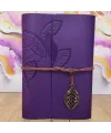 Yaprak Desenli Çizgisiz Deri Defter Mor