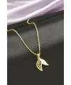 Yaprak Sedef Zirkon Taşlı Çelik Kolye