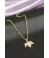 Yaprak Zirkon Taşlı Çelik Kolye