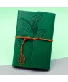 Yeşil Deri Kapaklı Yaprak Desenli Defter