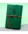 Yeşil Deri Kapaklı Yaprak Desenli Defter