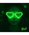 Yeşil LED Işıklı Kalp Gözlük – 3 Modlu Parti & Glow Gözlüğü