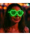 Yeşil LED Işıklı Kalp Gözlük – 3 Modlu Parti & Glow Gözlüğü