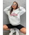 Yılbaşı Merry Christmas Baskılı Oversize Kapüşonlu Sweatshirt Hoodie - Beyaz