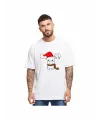 Yılbaşı Noel Ren Geyiği Baskılı Kısa Kollu Oversize Bisiklet Yaka T-shirt - Beyaz