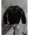 Yıldırım Baskılı Bisiklet Yaka SweatShirt - Siyah