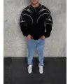 Yıldırım Baskılı Bisiklet Yaka SweatShirt - Siyah
