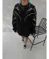 Yıldırım Baskılı Bisiklet Yaka SweatShirt - Siyah