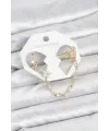 Yıldız Model Pirinç Gold Renk Zincir Bağlantılı Ear Cuff Küpe Seti