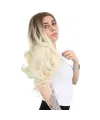 Yoğun Dalgalı Fiber Sentetik Uzun Perçemsiz Peruk - Kumral / Platin Ombreli
